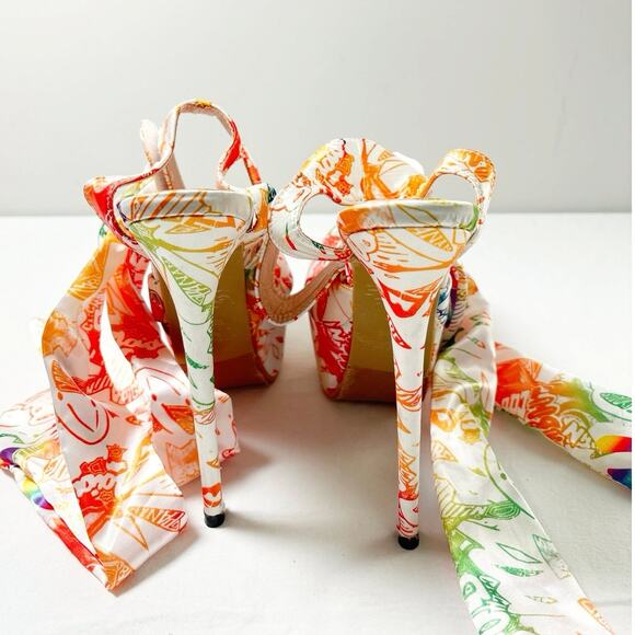 NWOT Ma Beicili Multicolor Printed Open Toe Slip On Wedge Sandals SIZE 6.5/7 - Picture 7 of 8